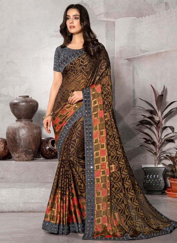 MINTORSI KRITIKA SITARA HITS Festive Wear Chiffon Brasso Printed Mirror Lace Saree Collection